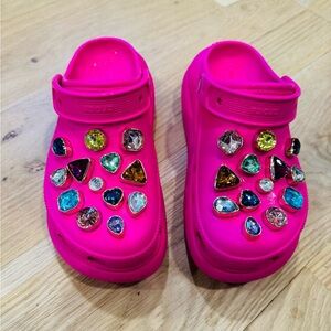 Neon Pink Women’s Crocs with Jewels
